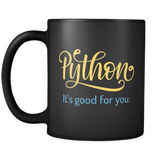 "Python: It's Good For You" Mug (Black)